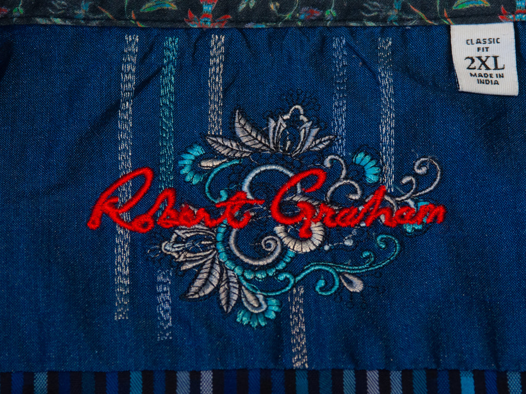 Robert Graham Blue Patterned Stripe Classic Fit Shirt