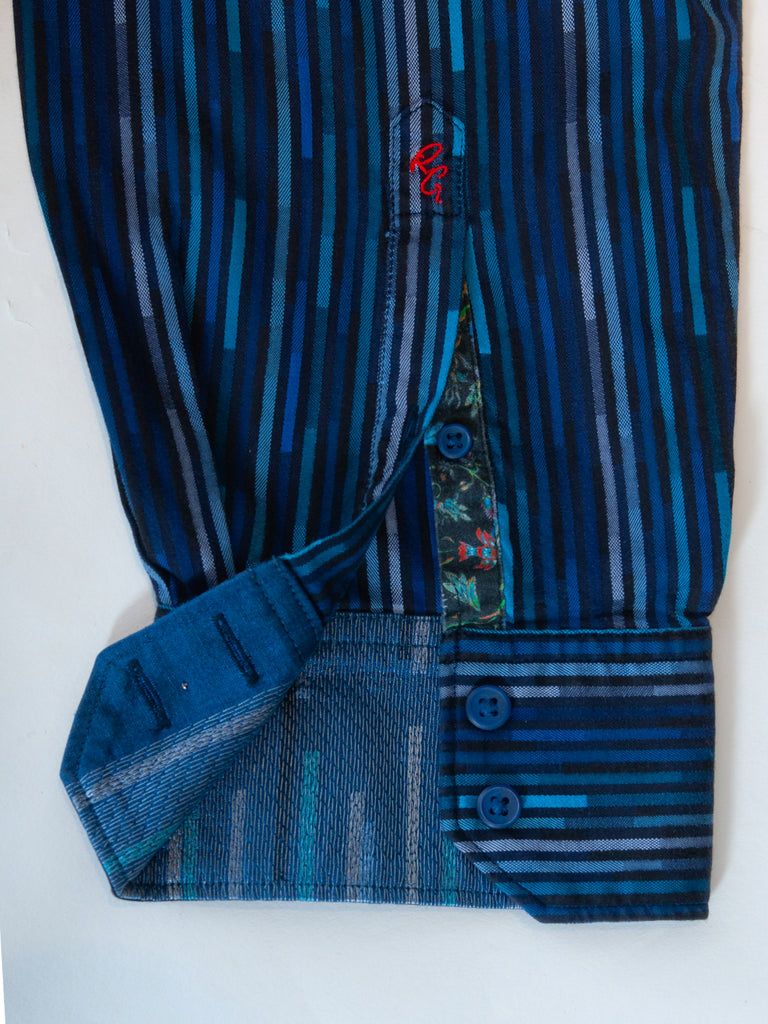 Robert Graham Blue Patterned Stripe Classic Fit Shirt