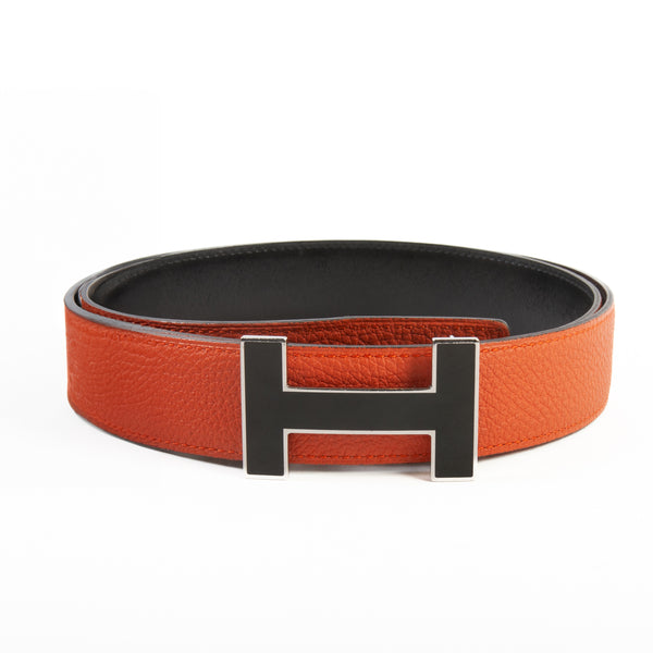 Hermes Quizz Black Enamel Buckle Reversible Belt