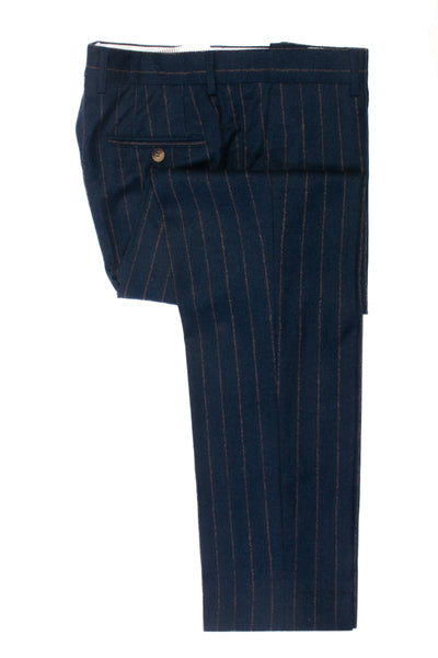 Brunello Cucinelli Brown on Navy Blue Chalk Stripe Pants