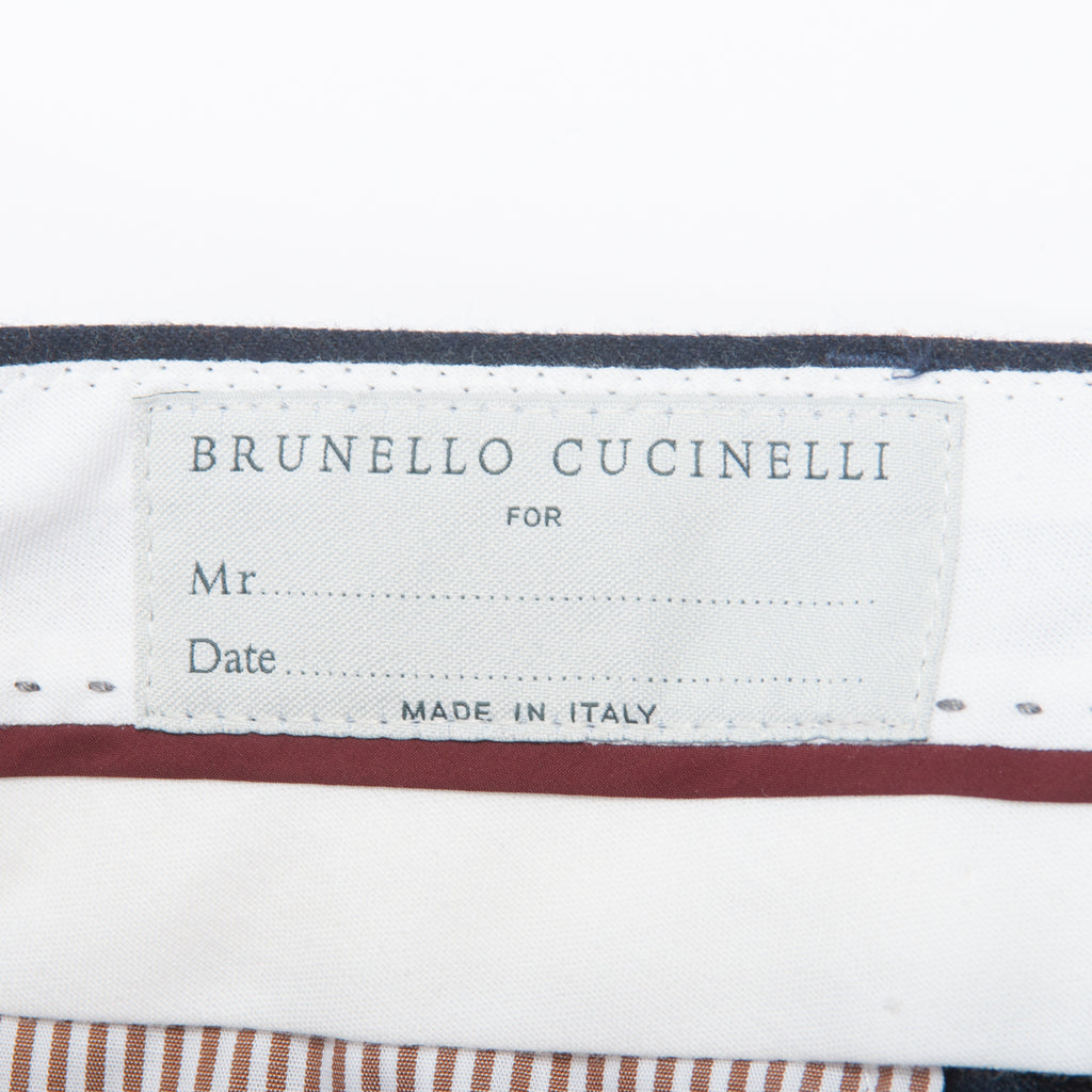Brunello Cucinelli Brown on Navy Blue Chalk Stripe Pants