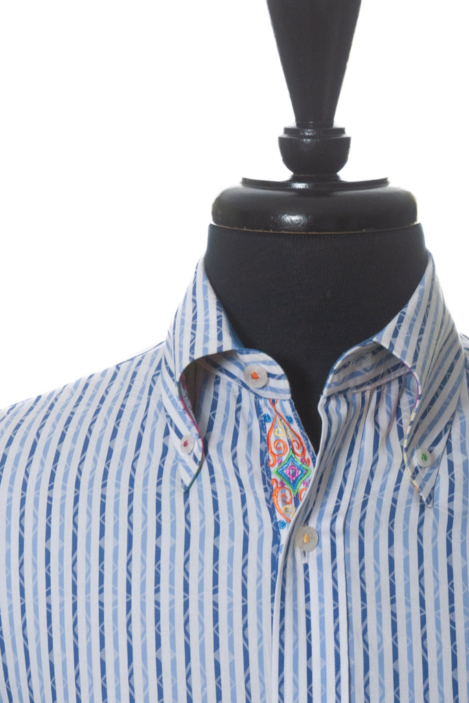 Robert Graham Blue Pattern Stripe Button Down Shirt