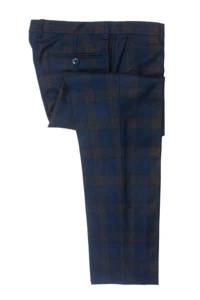 Etro Milano Navy Blue Check Wool Trousers