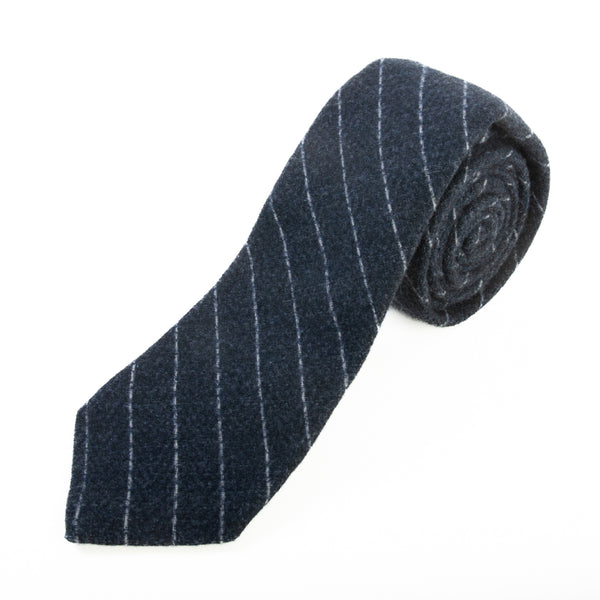 Brunello Cucinelli Dark Grey Striped Wool Silk Tie