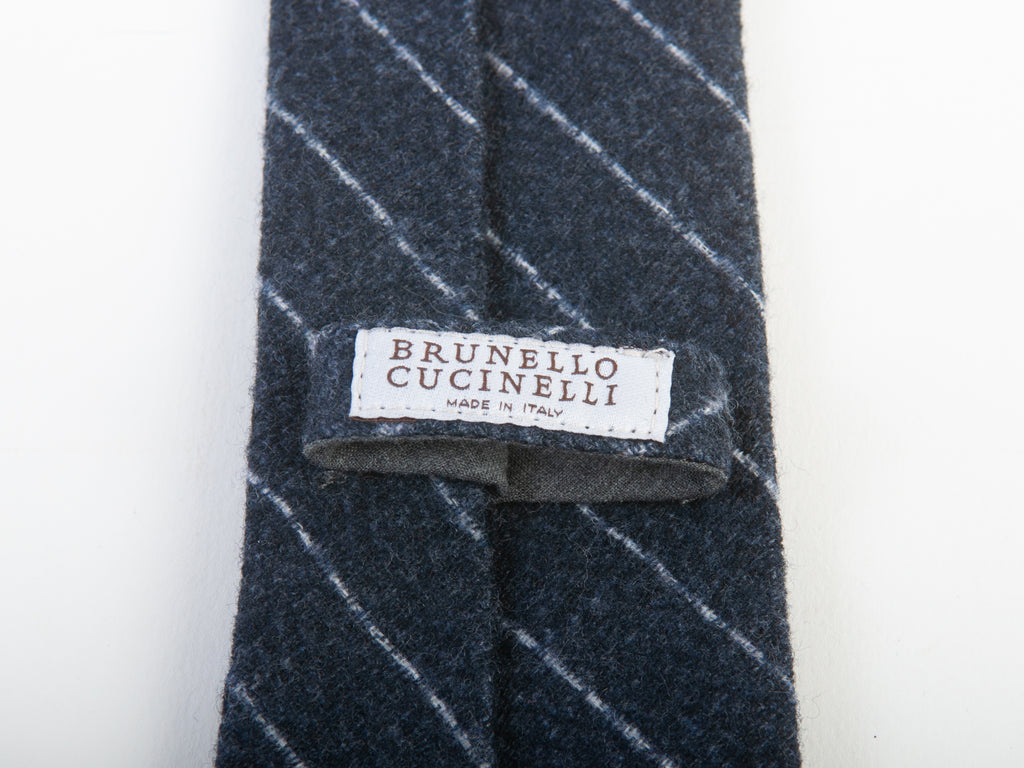 Brunello Cucinelli Dark Grey Striped Wool Silk Tie