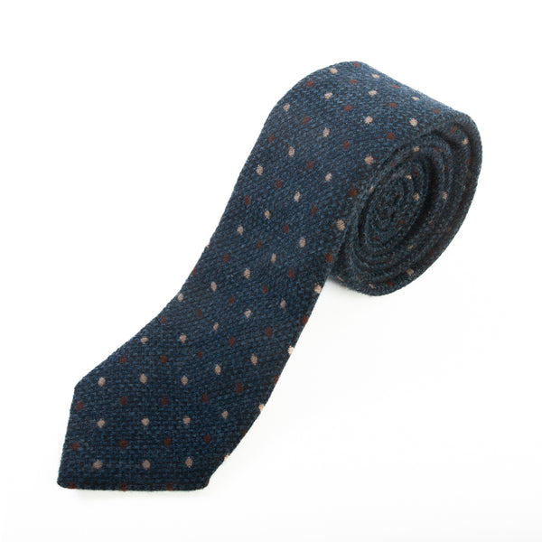 Brunello Cucinelli Dark Slate Blue Polka Dot Wool Blend Tie