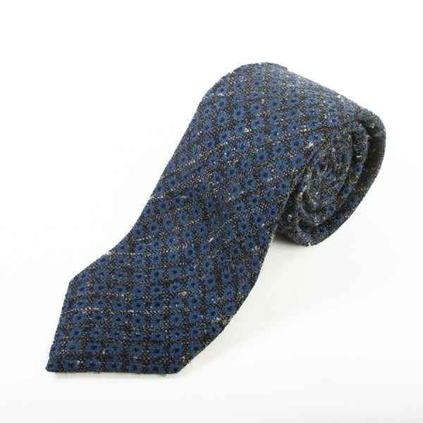 Isaia Navy Blue Floral 7-Fold Tie