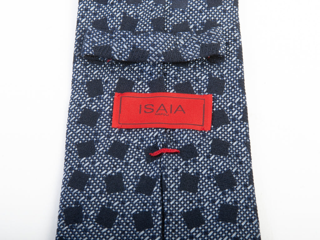 Isaia Navy Blue Geometric 7-Fold Tie