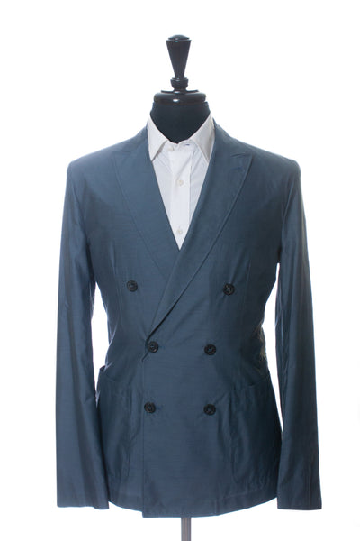 Emporio Armani Slate Blue Silk Blend Double Breasted Blazer