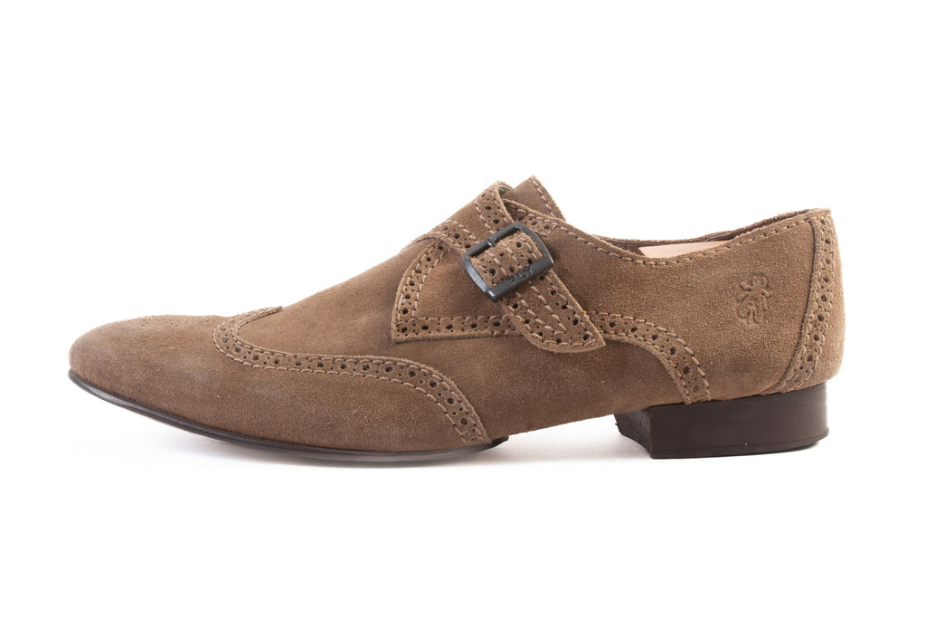 Fly London Sand Brown Suede Monk Strap Shoes