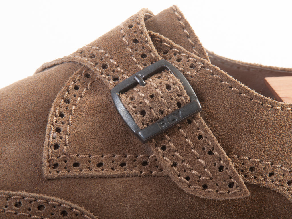 Fly London Sand Brown Suede Monk Strap Shoes