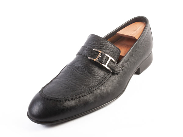 Hermes Black Textured Leather Loafers