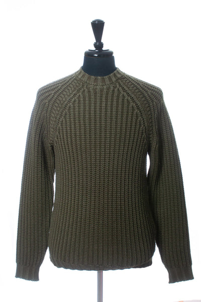 Tod’s Olive Green Garment Dyed Merino Wool Cable Knit Sweater