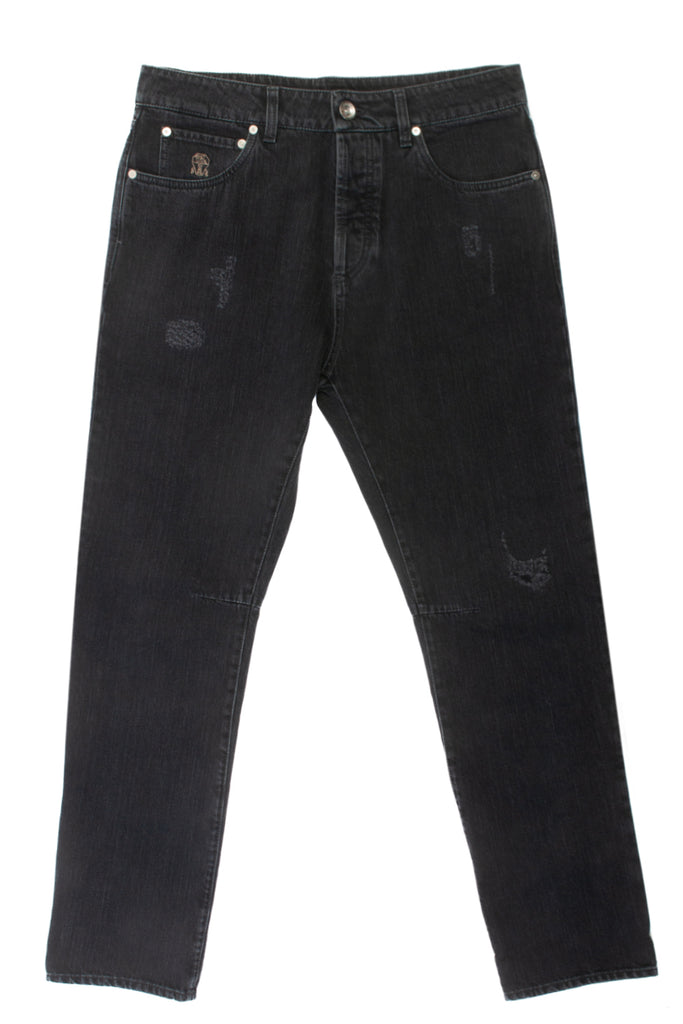 Brunello Cucinelli Distressed Black Button Fly Jeans