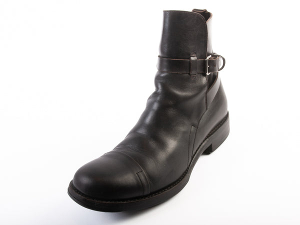 Prada Midnight Brown Leather Strap Boots