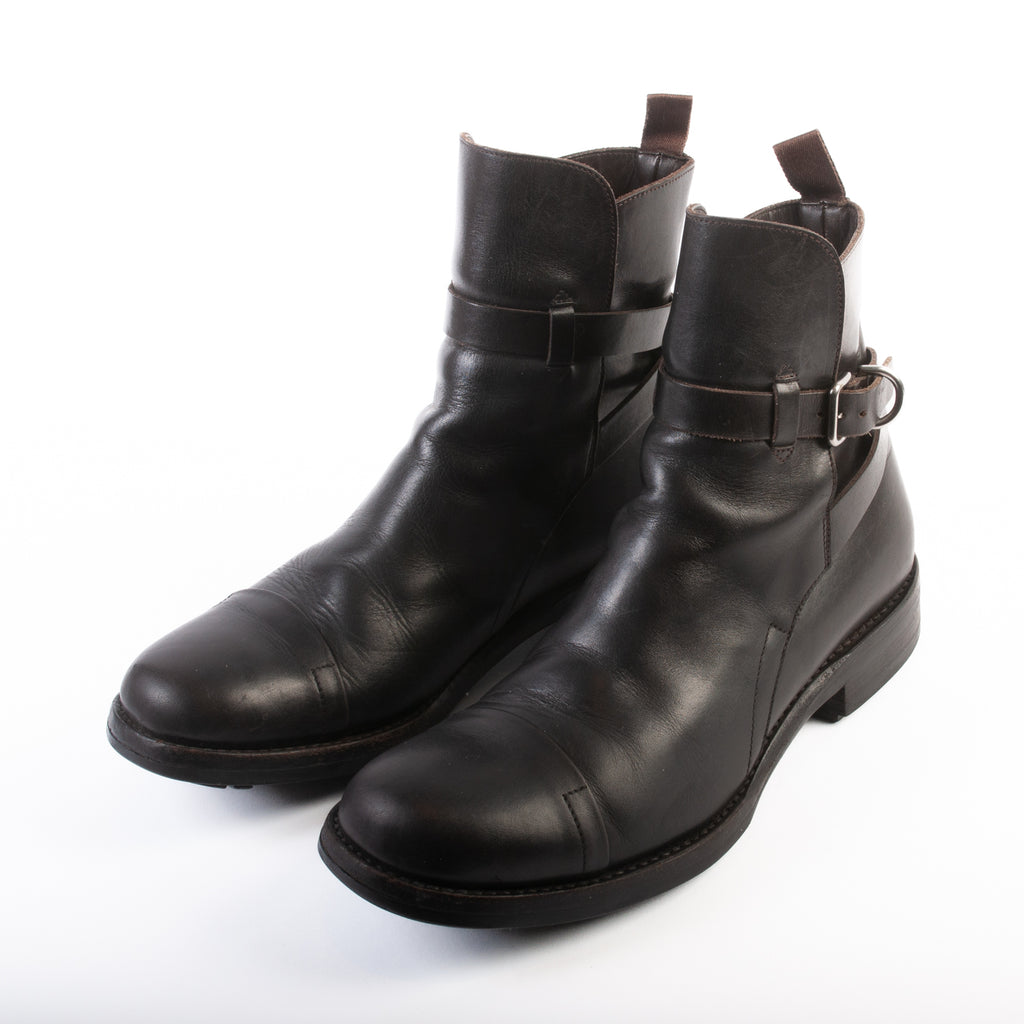 Prada Midnight Brown Leather Strap Boots