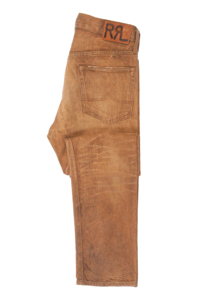 RRL Distressed Golden Brown Straight Leg Selvedge Jeans