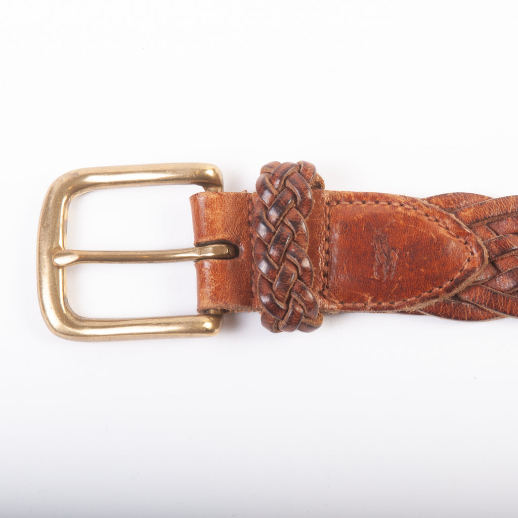 Polo Ralph Lauren Brown Distressed Braided Leather Belt