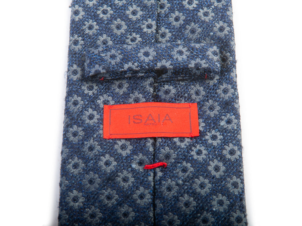 Isaia Blue Textured Silk Floral Print Tie