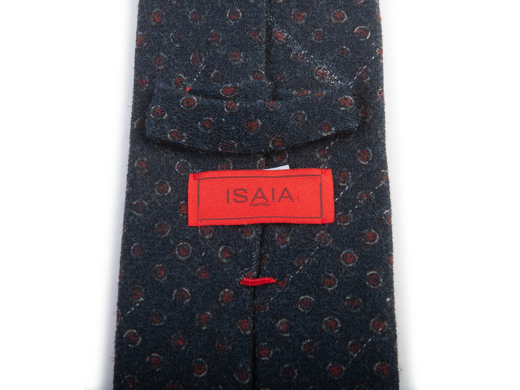 Isaia Navy Blue Geometric Print Natural Wool Silk Tie