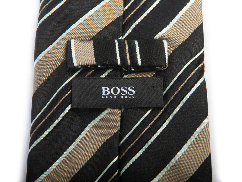 Hugo Boss Brown on Black Striped Silk Tie
