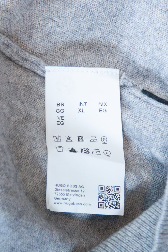 Hugo Boss Grey Wool-Cotton Badu V-Neck Sweater