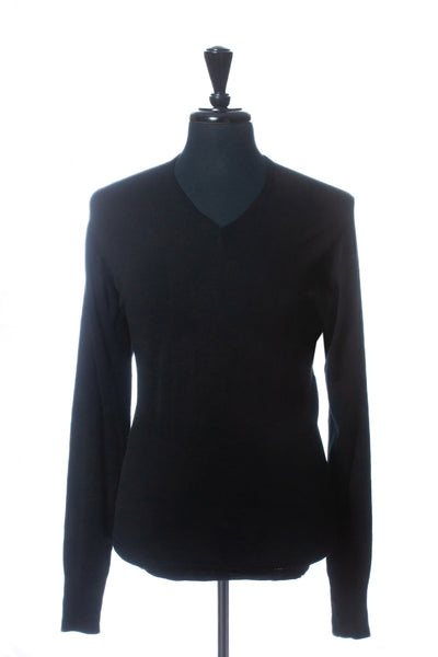 John Smedley Black New Zealand Merino Wool V-Neck Sweater