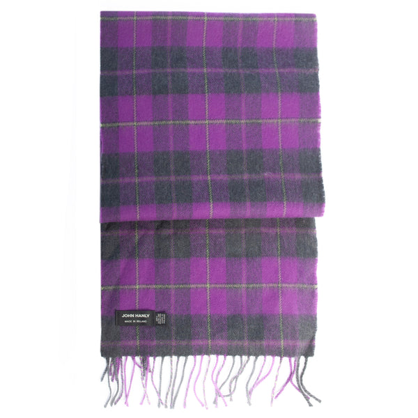John Hanley Purple Check Merino Wool Scarf