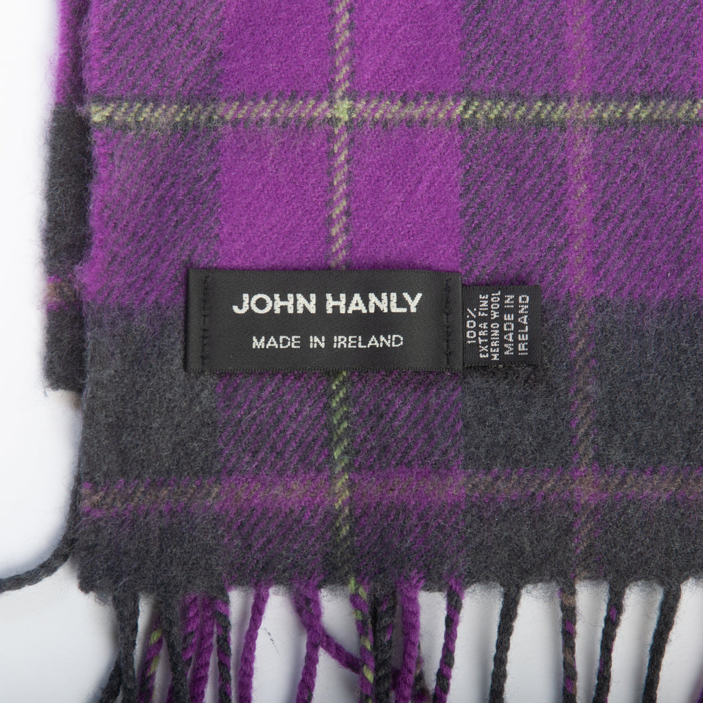 John Hanley Purple Check Merino Wool Scarf