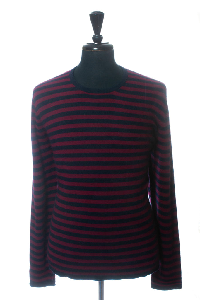 Saks Fifth Avenue NWT Black and Burgundy Striped Cashmere Crewneck Sweater