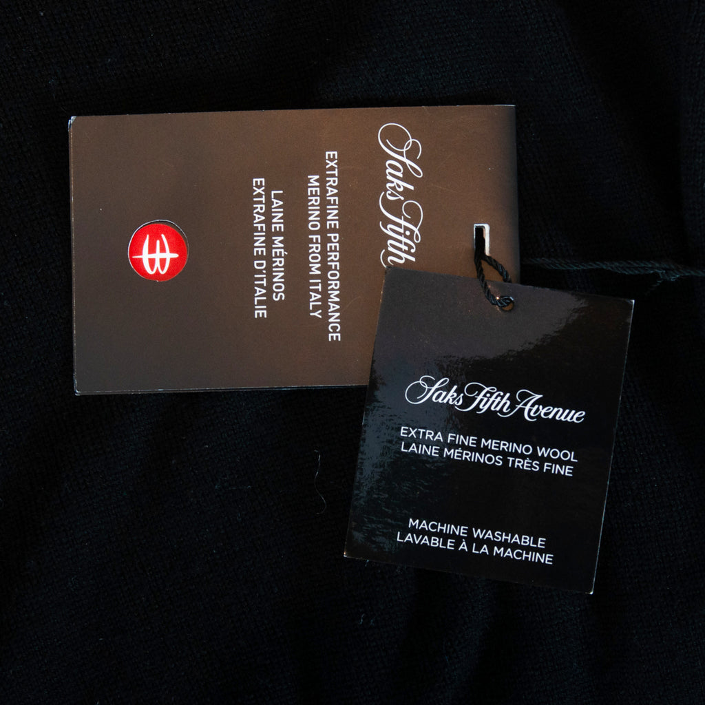 Saks Fifth Avenue NWT Black Merino Wool V-Neck Sweater