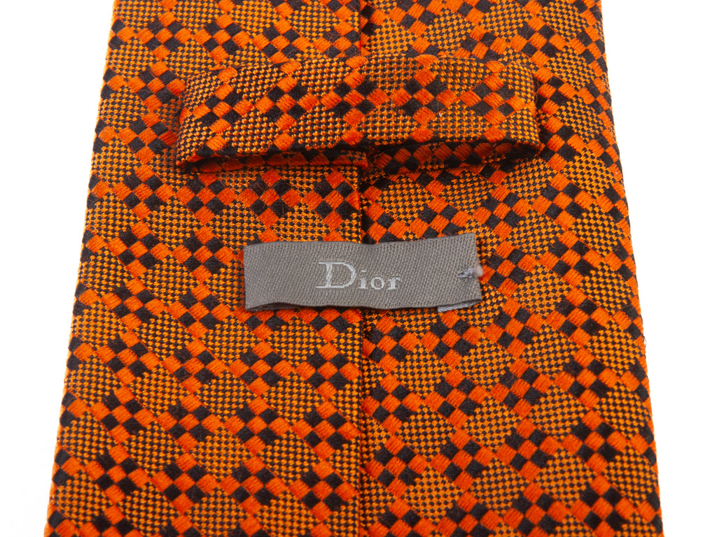 Dior Orange Checkered Pattern Tie