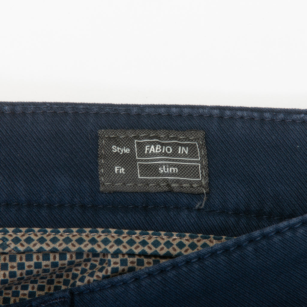 Brax Washed Navy Blue Stretch Twill Fabio Slim Pants