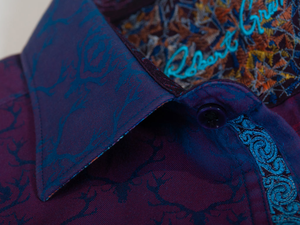 Robert Graham Purple Damask Print Classic Fit Shirt
