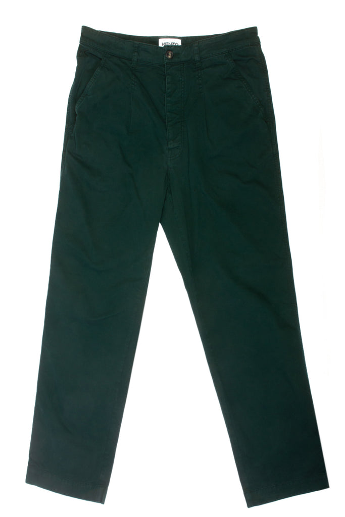 Kenzo Washed Green Single Pleat Slim Pants