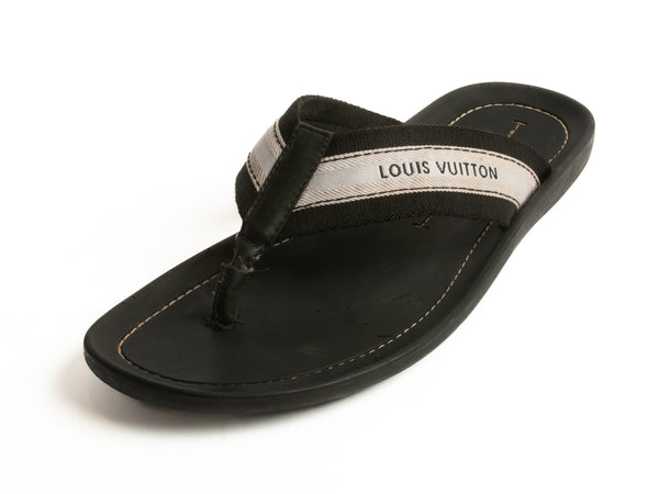 Louis Vuitton Black and White Strap Slides