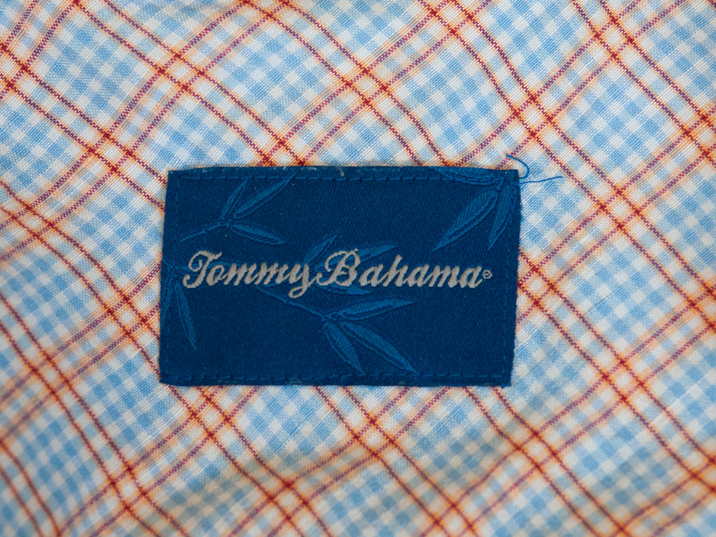 Tommy Bahama Blue and Orange Check Embroidered Short Sleeve Shirt