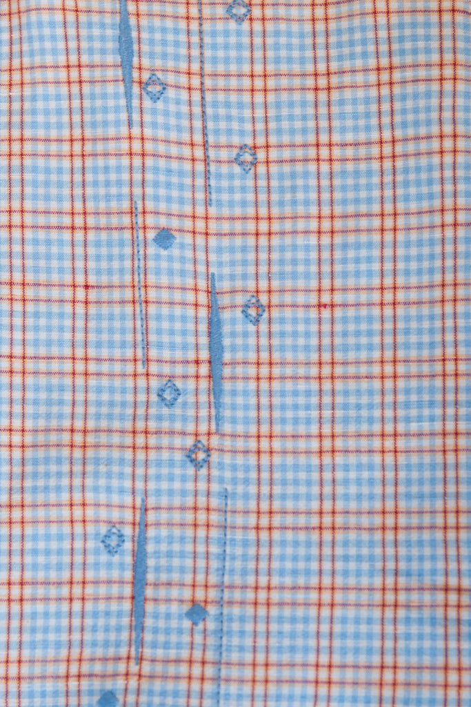 Tommy Bahama Blue and Orange Check Embroidered Short Sleeve Shirt