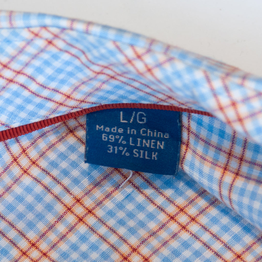 Tommy Bahama Blue and Orange Check Embroidered Short Sleeve Shirt