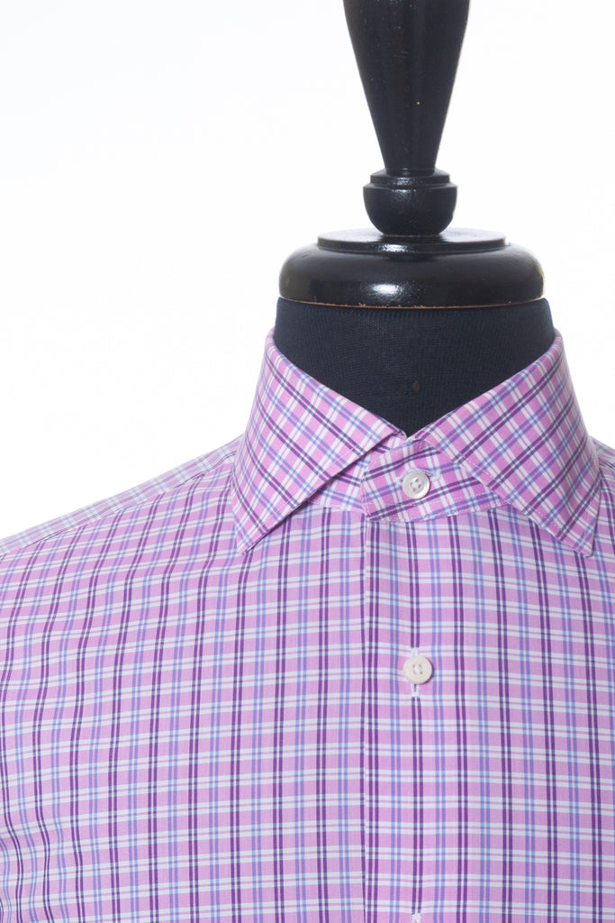 Ermenegildo Zegna Pink Check Slim Fit Dress Shirt
