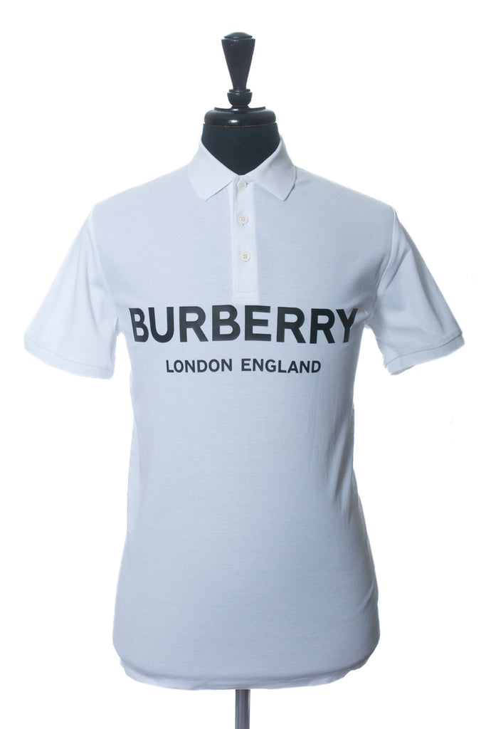 Burberry London White Text Polo Shirt