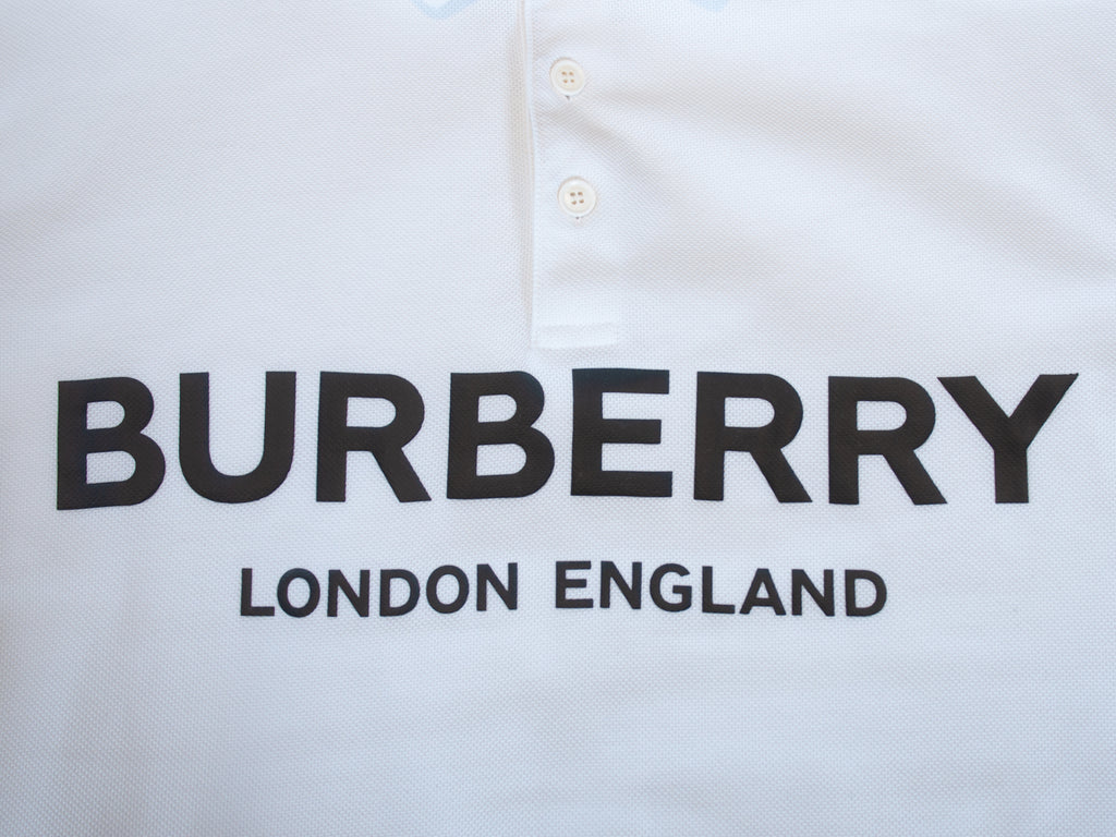 Burberry London White Text Polo Shirt