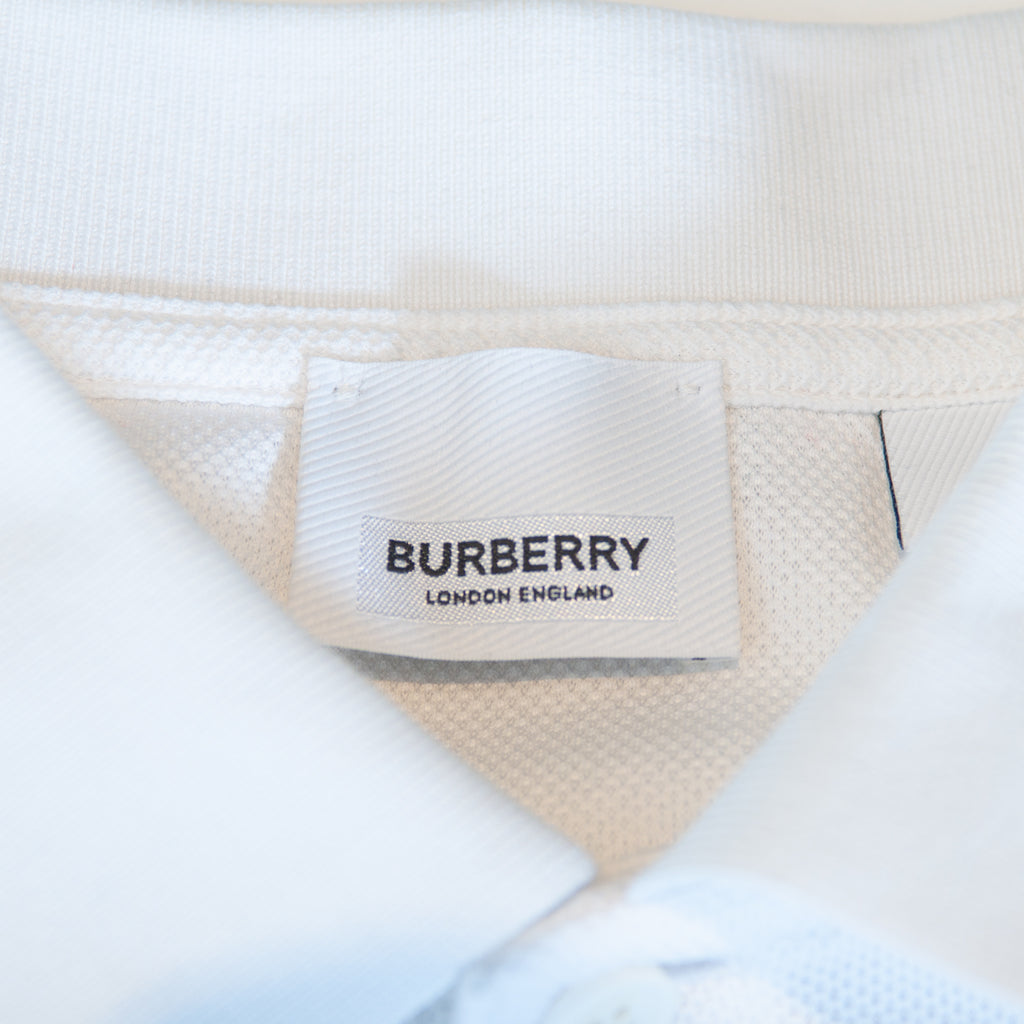 Burberry London White Text Polo Shirt