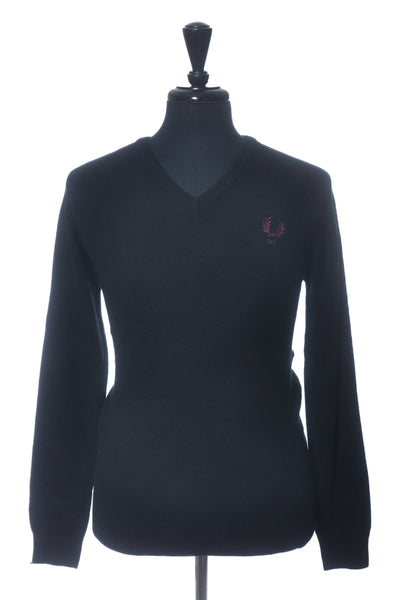 Fred Perry Black Scottish Lambswool V-Neck Sweater