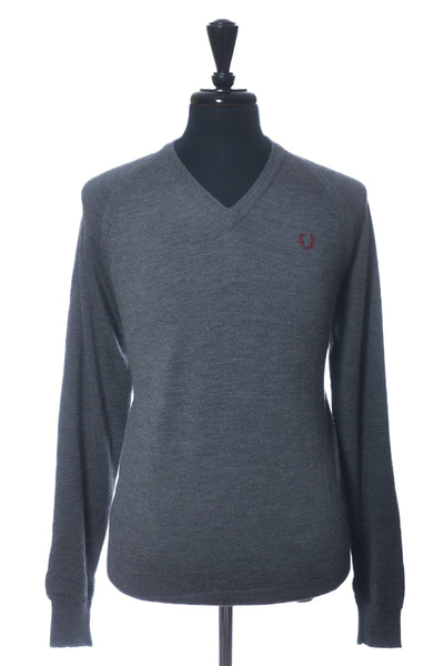Fred Perry Grey Scottish Lambswool V-Neck Sweater