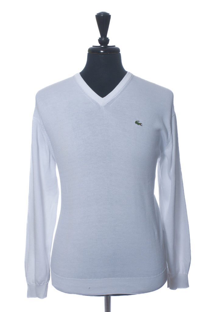 Lacoste White Cotton V-Neck Sweater