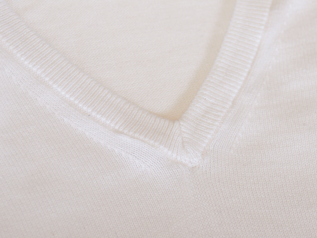 Lacoste White Cotton V-Neck Sweater