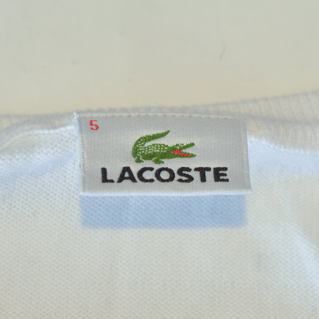 Lacoste White Cotton V-Neck Sweater