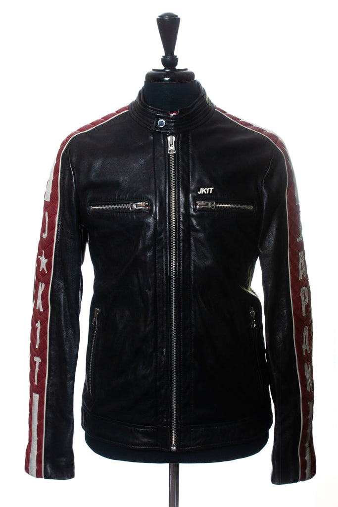 Jack1t Red and Black Sheep Leather Motorcycle Jacket