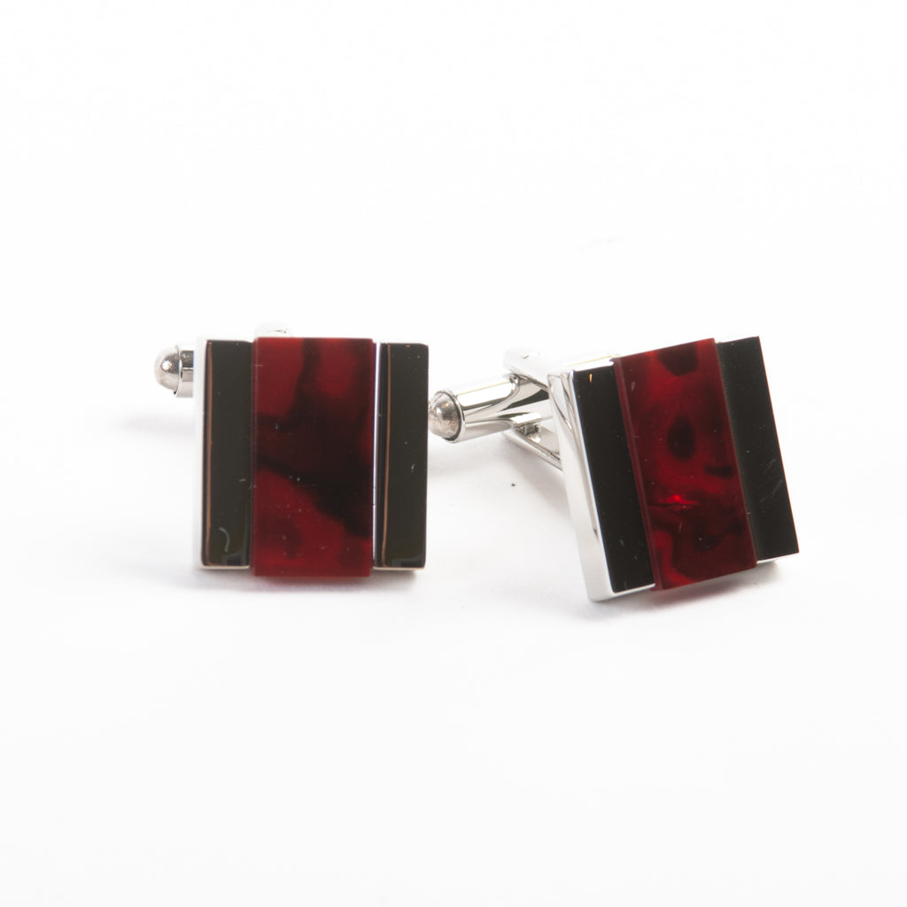 WD London Red Inlay Square Cufflinks